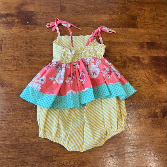 Ricrac & Ruffles yellow striped coral floral bubble size 24 months 2T - Picture 2 of 3